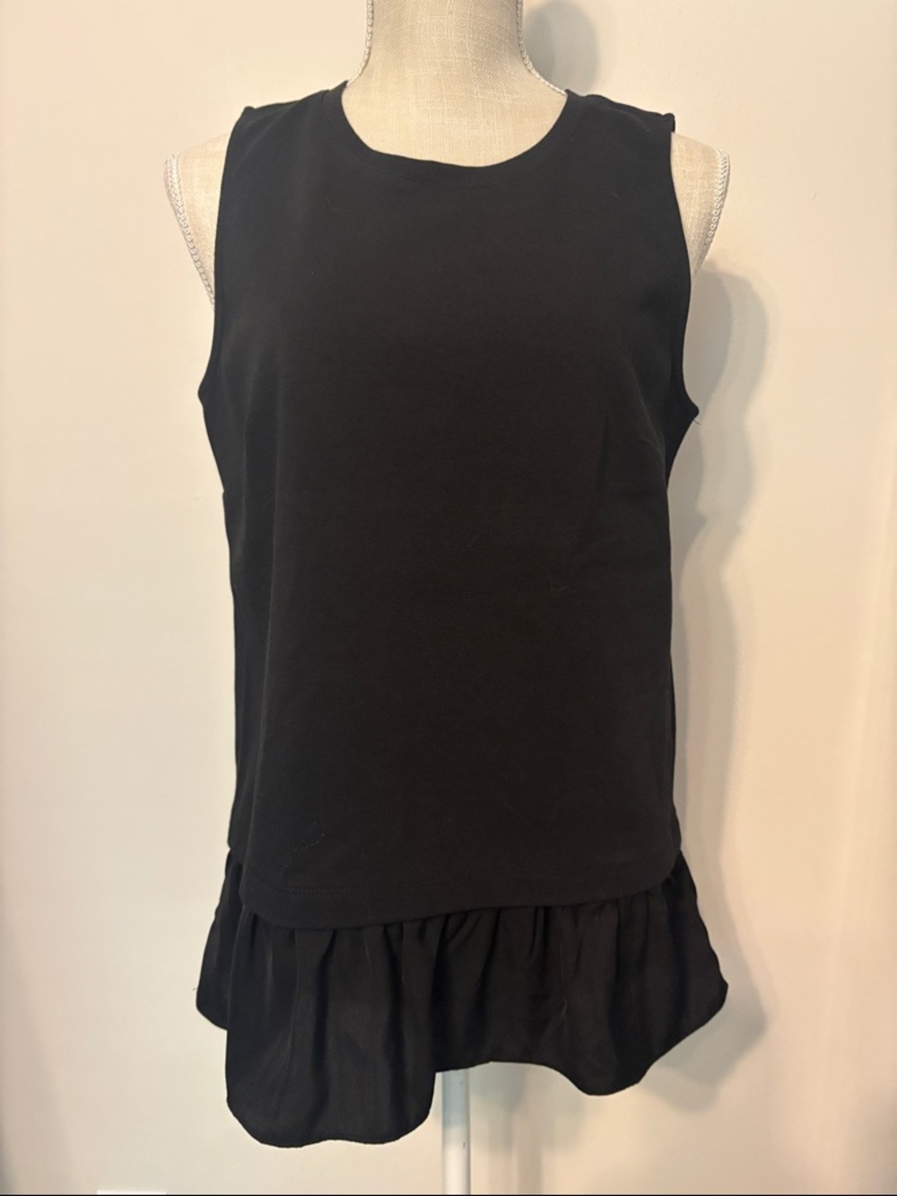 J. Crew Black Sleeveless Ruffle-Hem Tank Top